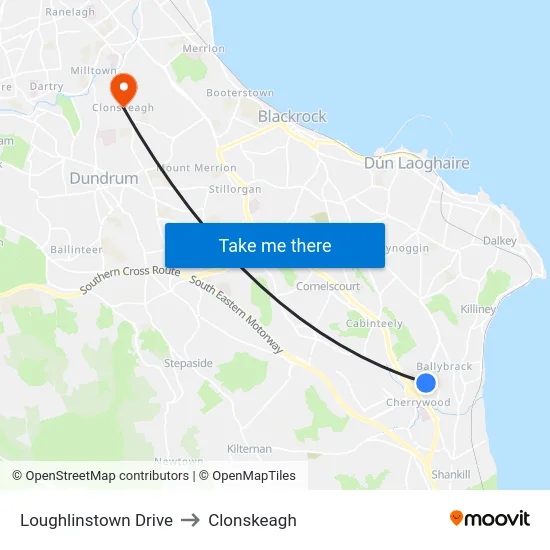 Loughlinstown Drive to Clonskeagh map