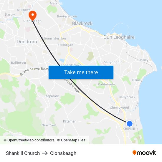 Shankill Church to Clonskeagh map