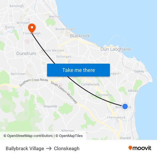 Ballybrack Village to Clonskeagh map