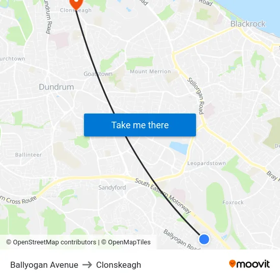 Ballyogan Avenue to Clonskeagh map
