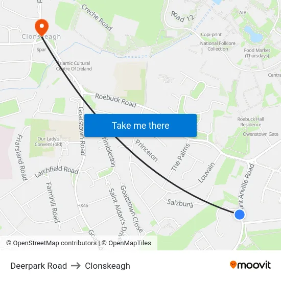 Deerpark Road to Clonskeagh map