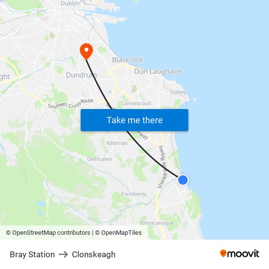 Bray Station to Clonskeagh map