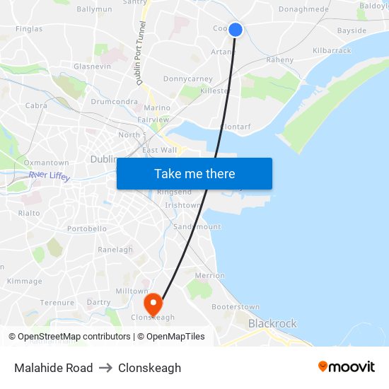 Malahide Road to Clonskeagh map