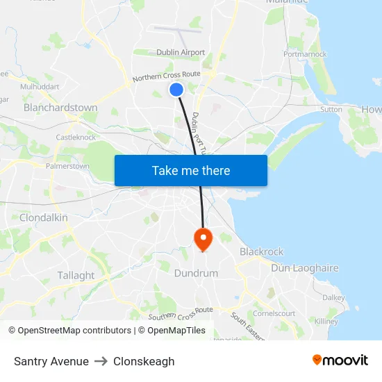Santry Avenue to Clonskeagh map