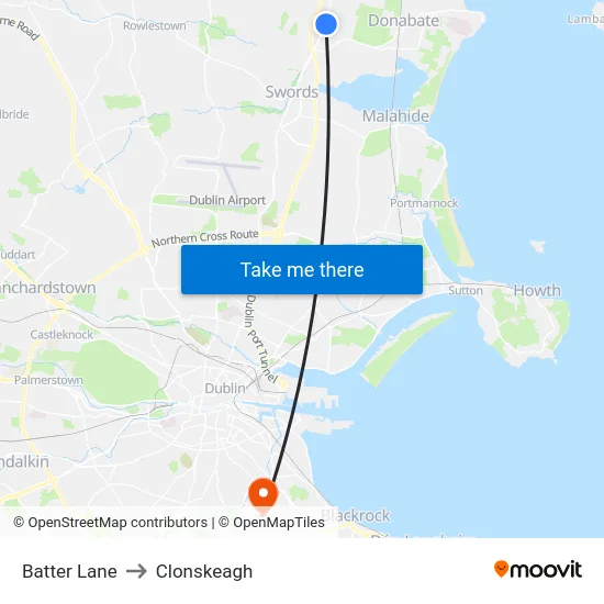 Batter Lane to Clonskeagh map
