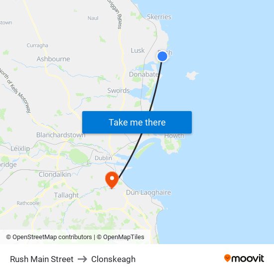 Rush Main Street to Clonskeagh map