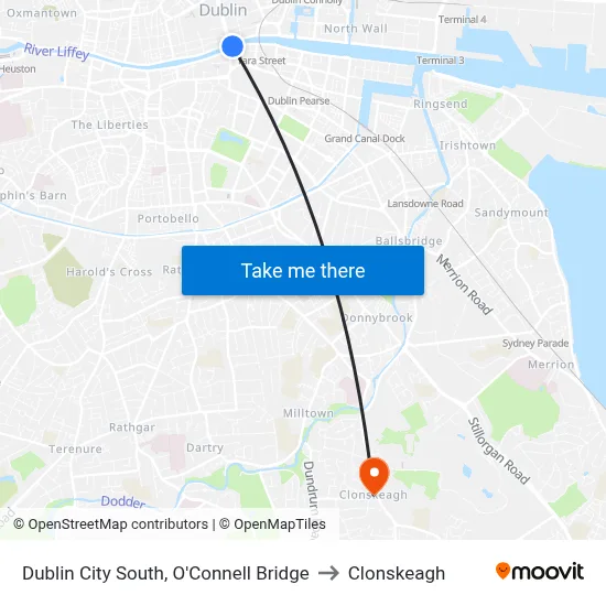 Dublin City South, O'Connell Bridge to Clonskeagh map