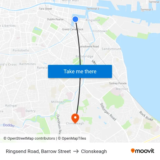 Ringsend Road, Barrow Street to Clonskeagh map
