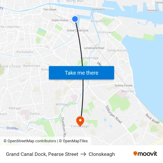 Grand Canal Dock, Pearse Street to Clonskeagh map