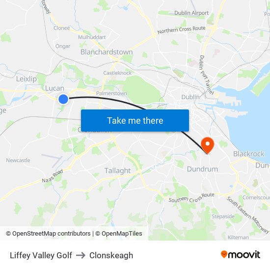 Liffey Valley Golf to Clonskeagh map