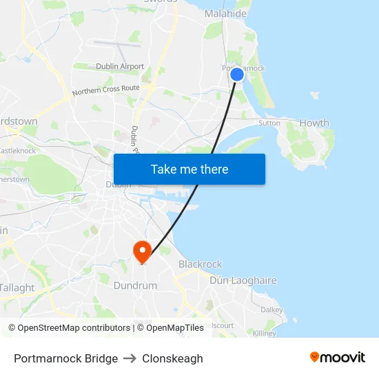 Portmarnock Bridge to Clonskeagh map