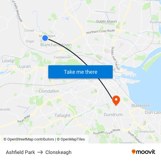Ashfield Park to Clonskeagh map