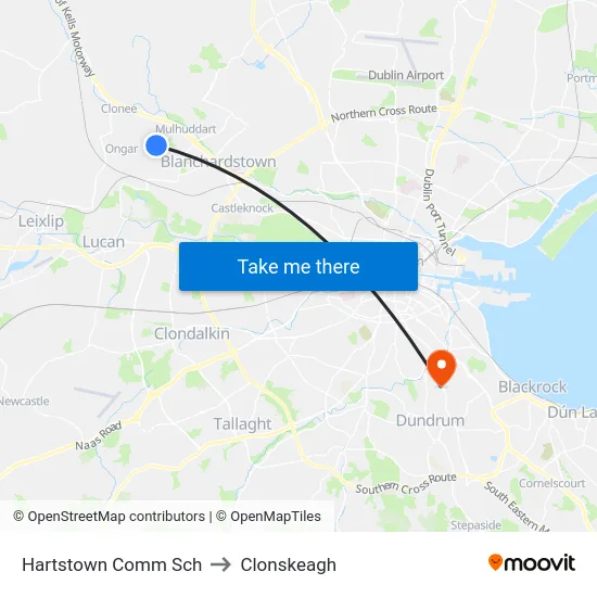 Hartstown Comm Sch to Clonskeagh map