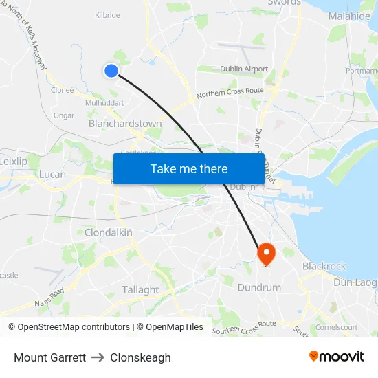 Mount Garrett to Clonskeagh map