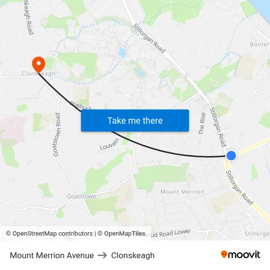Mount Merrion Avenue to Clonskeagh map