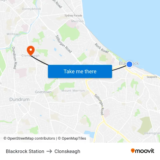 Blackrock Station to Clonskeagh map