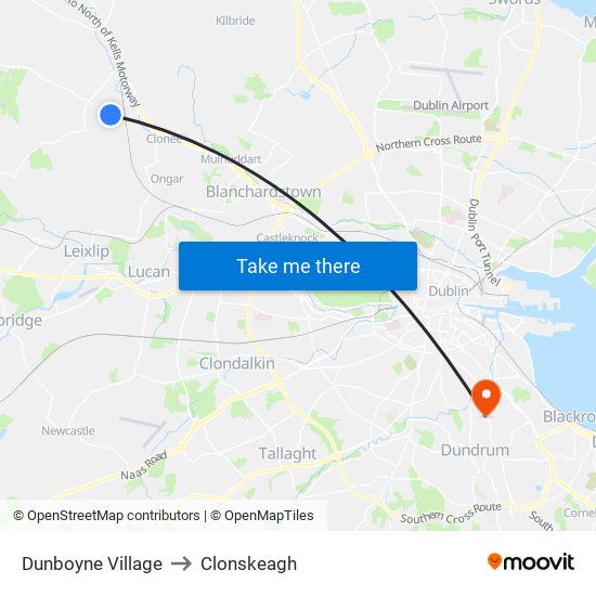 Dunboyne Village to Clonskeagh map