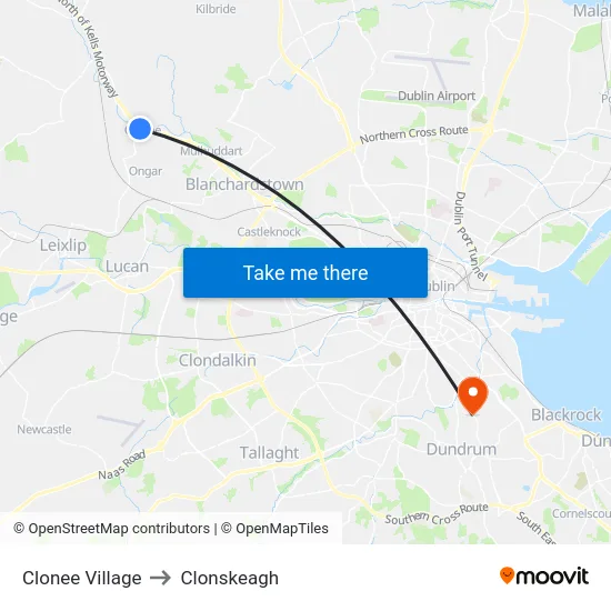 Clonee Village to Clonskeagh map