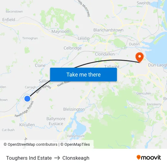 Toughers Ind Estate to Clonskeagh map