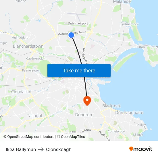 Ikea Ballymun to Clonskeagh map