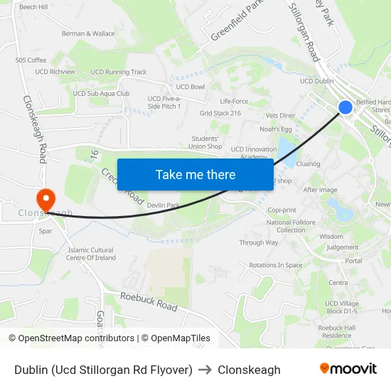 Dublin (Ucd Stillorgan Rd Flyover) to Clonskeagh map