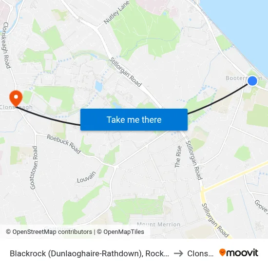 Blackrock (Dunlaoghaire-Rathdown), Rock Road (Booterstown Hall) to Clonskeagh map