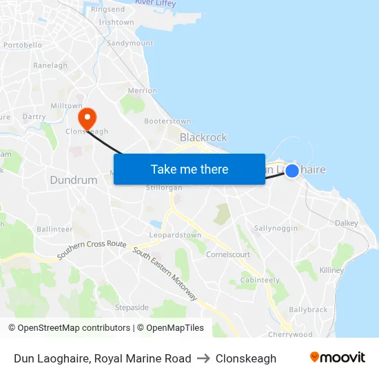 Dun Laoghaire, Royal Marine Road to Clonskeagh map