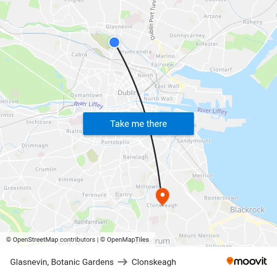 Glasnevin, Botanic Gardens to Clonskeagh map