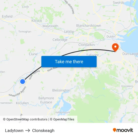 Ladytown to Clonskeagh map