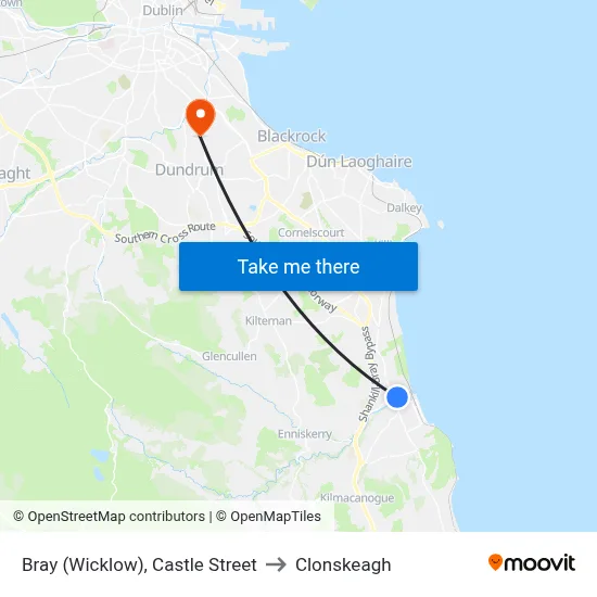Bray (Wicklow), Castle Street to Clonskeagh map