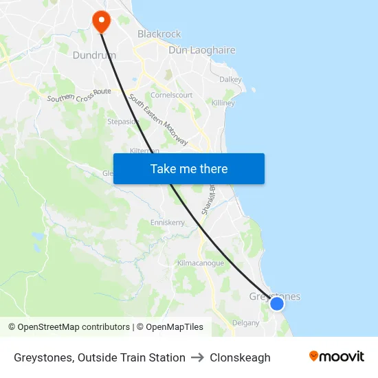 Greystones, Outside Train Station to Clonskeagh map