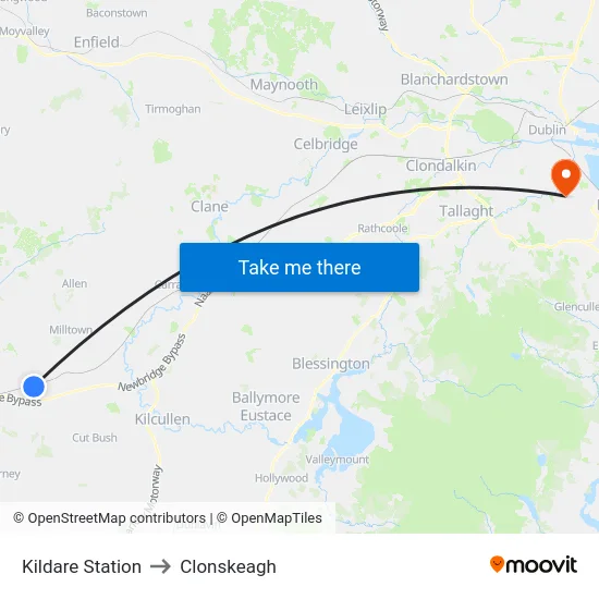Kildare Station to Clonskeagh map