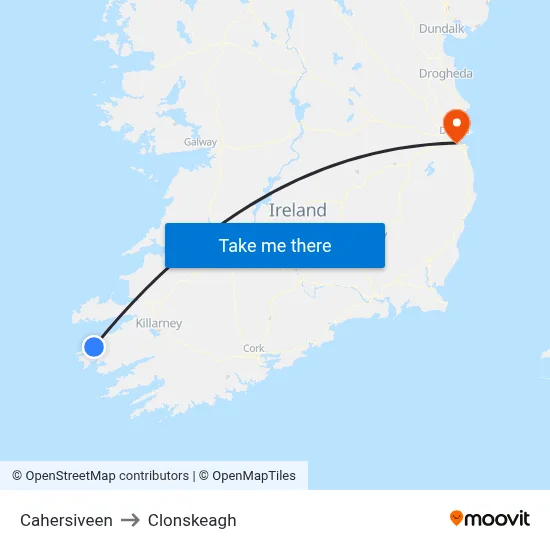 Cahersiveen to Clonskeagh map