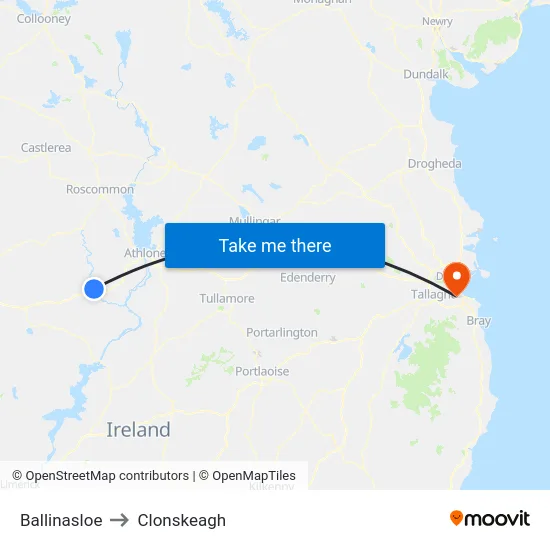 Ballinasloe to Clonskeagh map