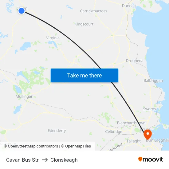 Cavan Bus Stn to Clonskeagh map