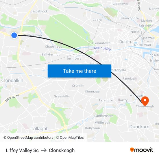 Liffey Valley Sc to Clonskeagh map