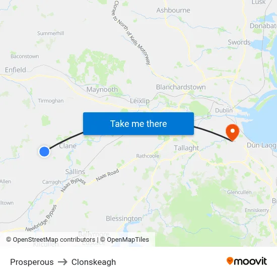 Prosperous to Clonskeagh map