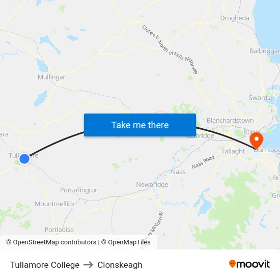 Tullamore College to Clonskeagh map