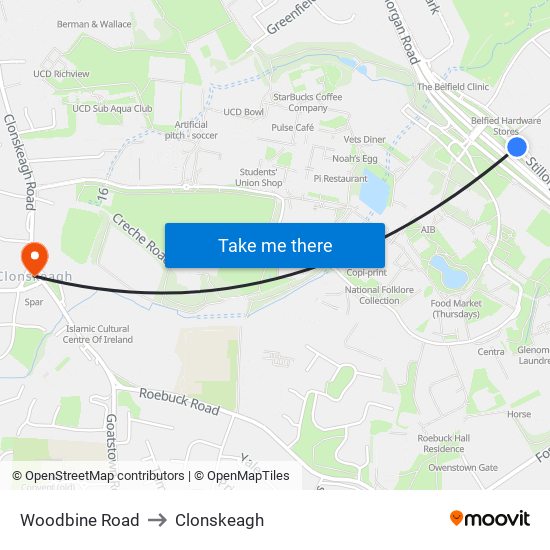 Woodbine Road to Clonskeagh map