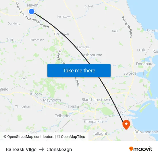 Balreask Vllge to Clonskeagh map