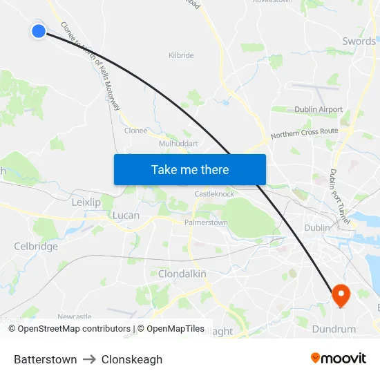 Batterstown to Clonskeagh map