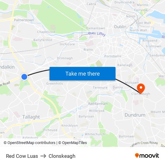 Red Cow Luas to Clonskeagh map
