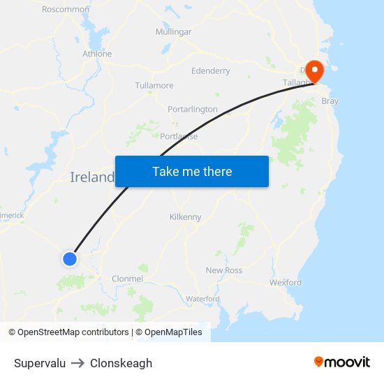 Supervalu to Clonskeagh map