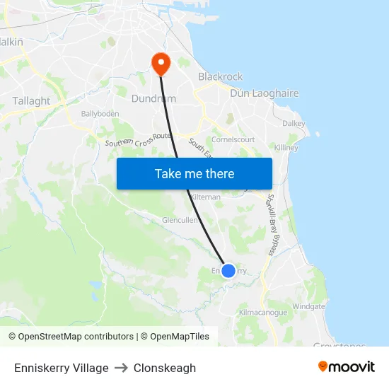 Enniskerry Village to Clonskeagh map