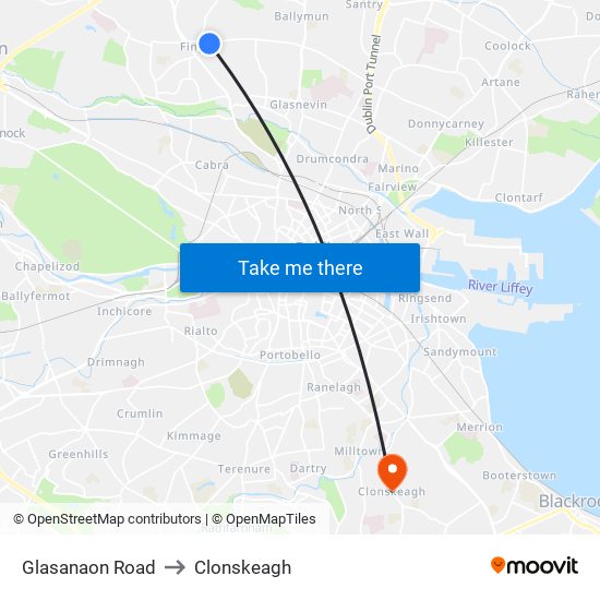 Glasanaon Road to Clonskeagh map
