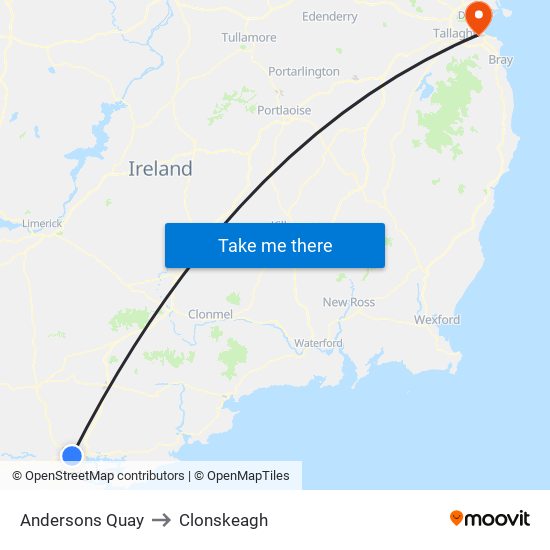 Andersons Quay to Clonskeagh map