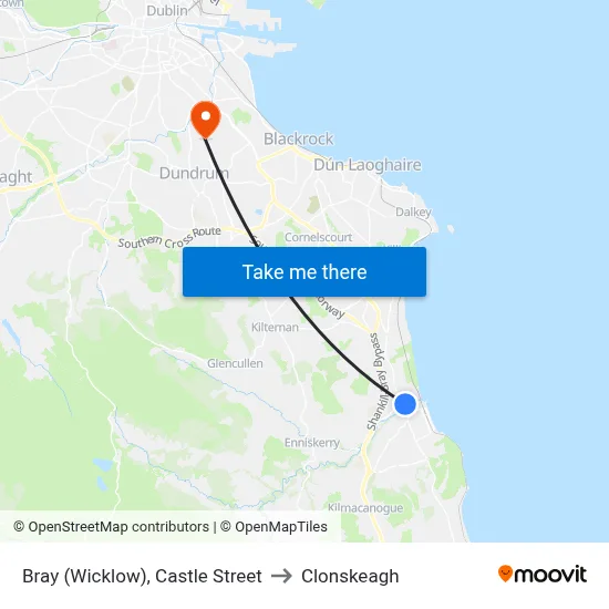 Bray (Wicklow), Castle Street to Clonskeagh map