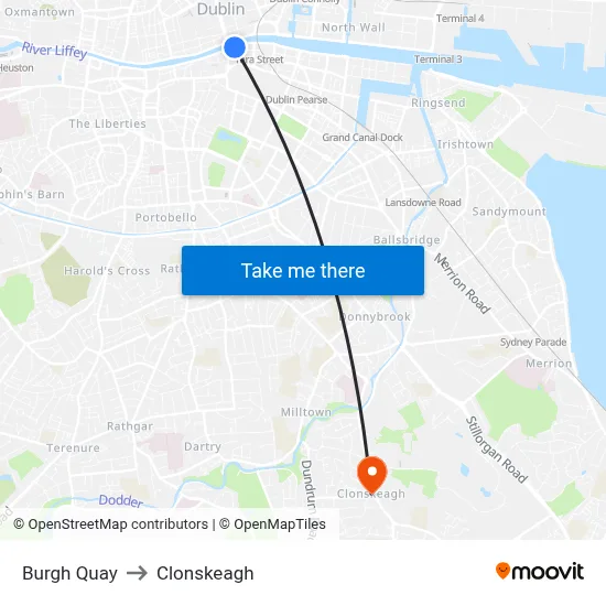Burgh Quay to Clonskeagh map