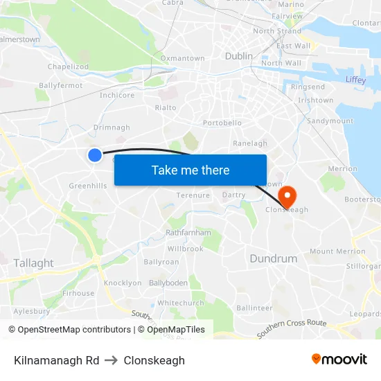 Kilnamanagh Rd to Clonskeagh map