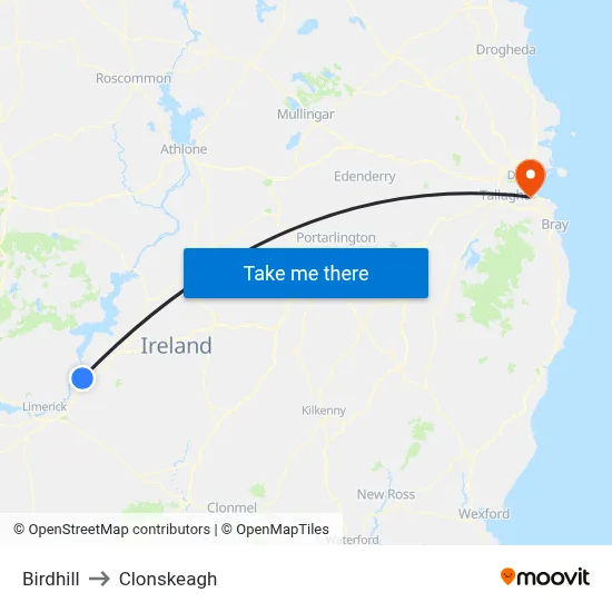 Birdhill to Clonskeagh map